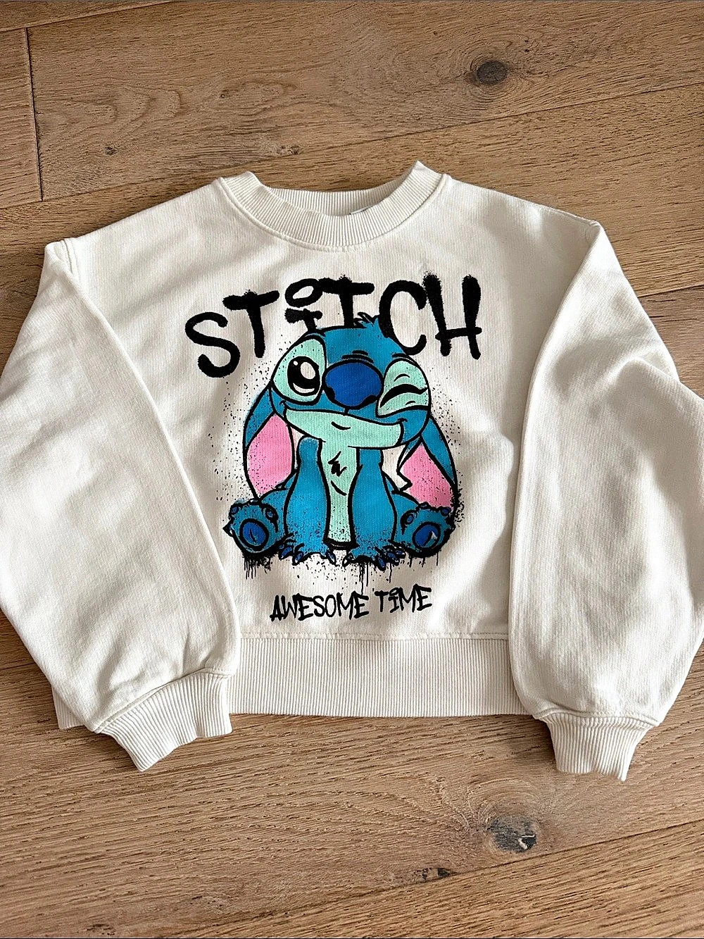 ZARA Disney Stitch Print Sweatshirt White & Blue Girls Size 8